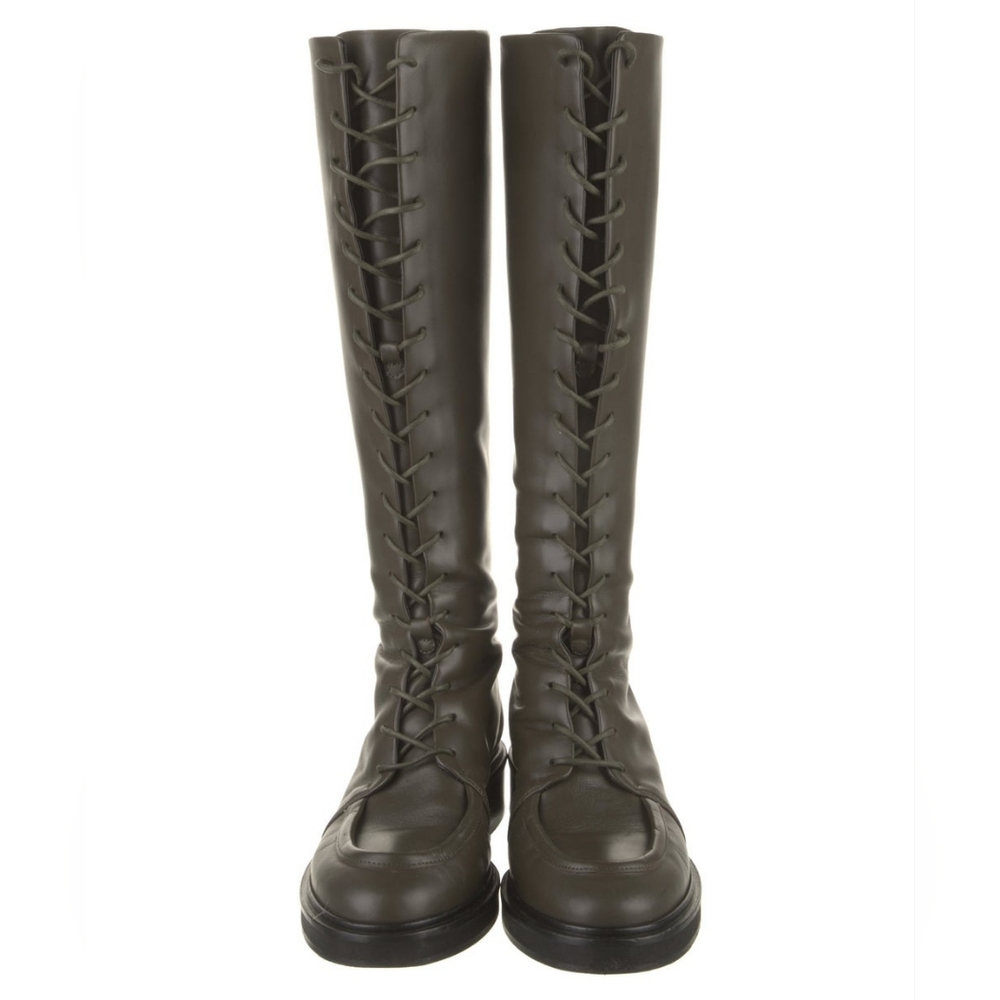 Stylish Brown Olive Lace-Up Boots By Aeyde Berlin 37 Or 6.5 Retail $900